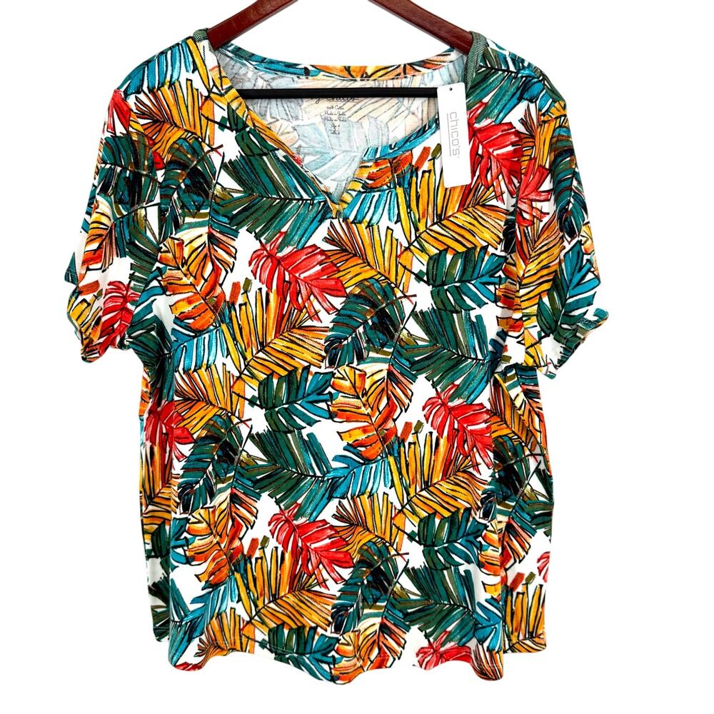 NEW NWT Chicos Plus Size XXL US 16/18 4 Tropical Short Sleeve Shirt Top Hawaii